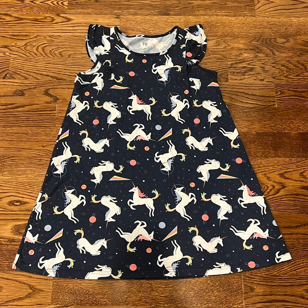 GAP Kids Navy Flutter Unicorn Nightgown PJ Dress Rainbow Space